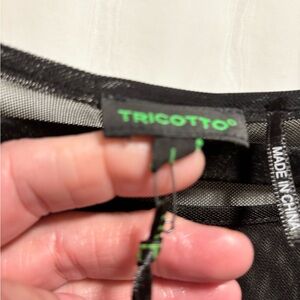 Tricotto Black Sheer Top with Green Logo Detail